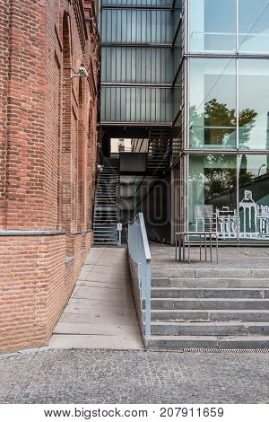 Madrid, Spain - September 30, 2017: The Regional Archive of Madrid is located in the old beer factory 'El Aguila', which also houses the Regional Library Joaquin Leguina