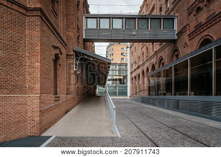 Madrid, Spain - September 30, 2017: The Regional Archive of Madrid is located in the old beer factory 'El Aguila', which also houses the Regional Library Joaquin Leguina