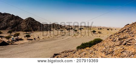 A panorama of Wadi Massal at the north entrance, Riyadh Province, Saudi Arabia