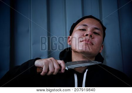 Psychosis Killer Man With Knife At Neck