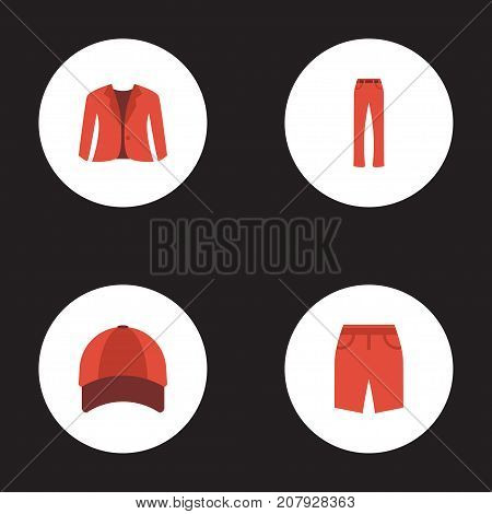 Flat Icons Swimming Trunk, Hat, Coat And Other Vector Elements