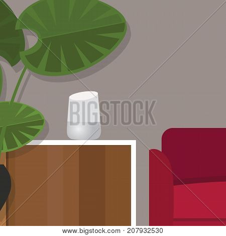 smart home assistant intelligence personal technology device internet of things house interior sofa smart speaker vector