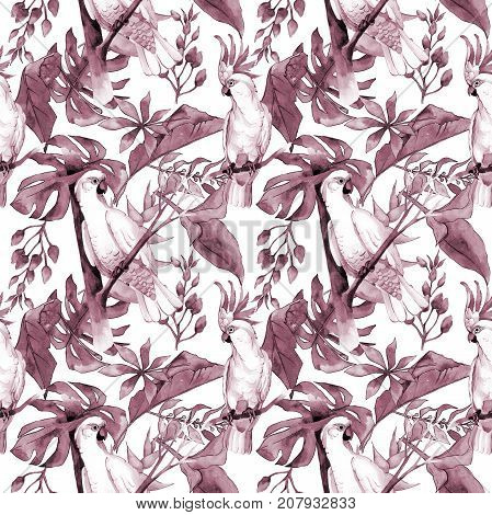 Tropical Hawaii leaves pattern in a watercolor style. Aquarelle wild flower for background, texture, wrapper pattern, frame or border.
