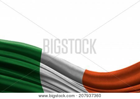 Grunge colorful flag Ireland with copyspace for your text or images,isolated on white background. Close up, fluttering downwind.