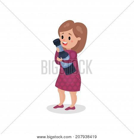 Young woman holding giant bottle of alcohol, harmful habit and addiction cartoon vector Illustration on a white background