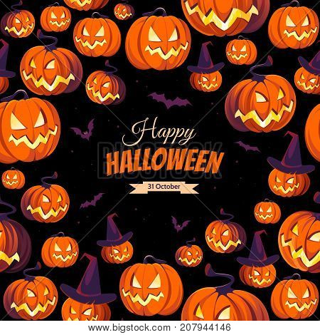 Banner with pumpkins for Halloween on black background.