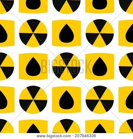 Seamless pattern background nuclear power sign vector electricity environment industrial electric pollution station chimney smoke reactor. Toxic atmosphere contamination atomic radioactive steam.