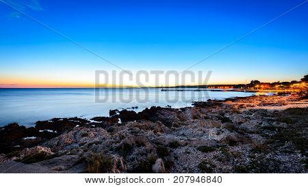 Sunset Evening Landscape Photo Of Marine Port Of Silba Croatia.