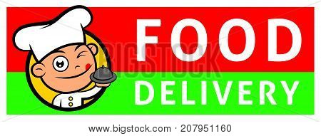 Cartoon cute chef serving a pan of food