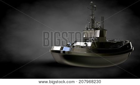 3D Rendering Of A Metalic Reflective Ship On A Dark Background