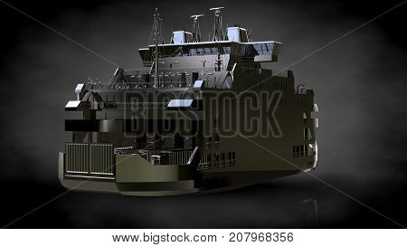 3D Rendering Of A Metalic Reflective Ship On A Dark Background