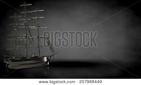 3D Rendering Of A Metalic Reflective Ship On A Dark Background