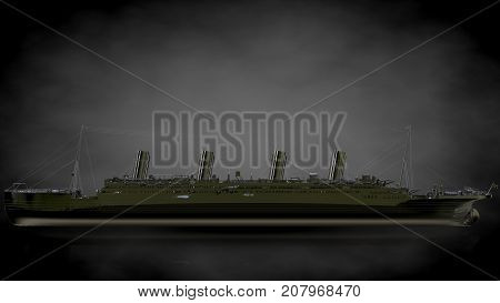 3D Rendering Of A Metalic Reflective Ship On A Dark Background
