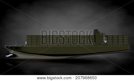 3D Rendering Of A Metalic Reflective Ship On A Dark Background