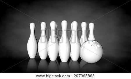 3D Rendering Of A White Reflective Bowling Set On A Dark Background