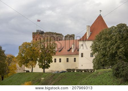 Livonia Order Castle was built in the middle of the 15th century. Bauska Latvia in autumn. Bauska castle.