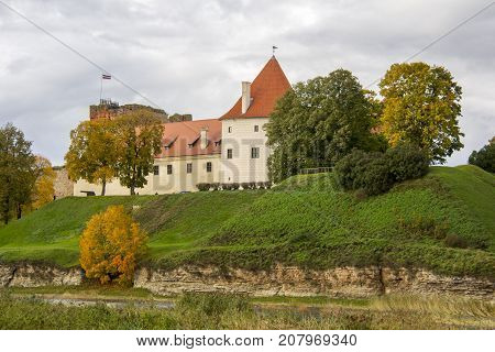Livonia Order Castle was built in the middle of the 15th century. Bauska Latvia in autumn. Bauska castle.