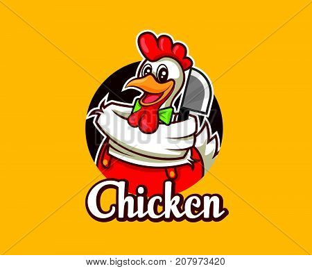Cartoon cute chicken holding a cleaver, vector illustration
