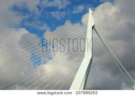 Architectural detail of cable stayed bridge Erasmus in Rotterdam