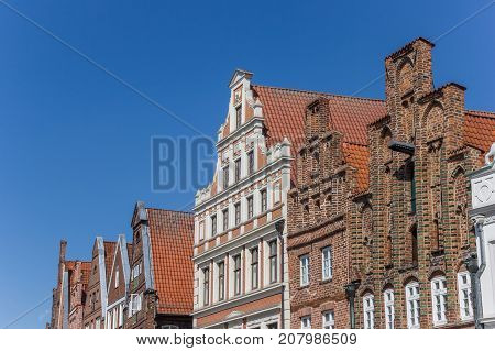 LUNEBURG, GERMANY - MAY 21, 2017: Historic facades a the central square of Luneburg Germany