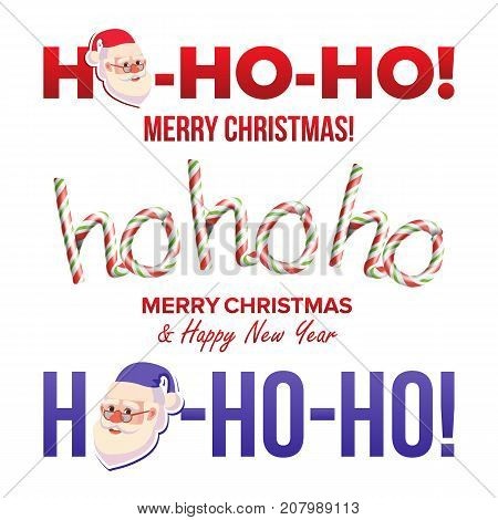 Ho-Ho-Ho Phrase Sign Vector. Merry Christmas Greeting Red Background Card. Santa Claus. Place For Text. Illustration