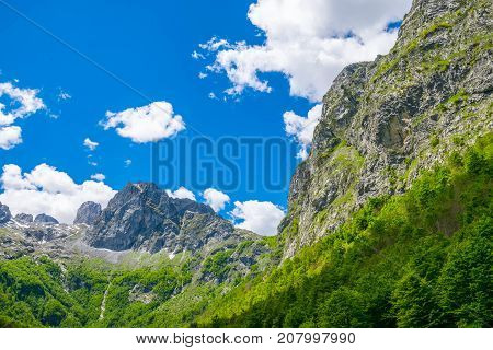 Picturesque Snow-capped Peaks Of High Mountains.