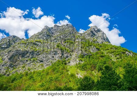 Picturesque Snow-capped Peaks Of High Mountains.