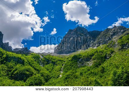 Picturesque Snow-capped Peaks Of High Mountains.
