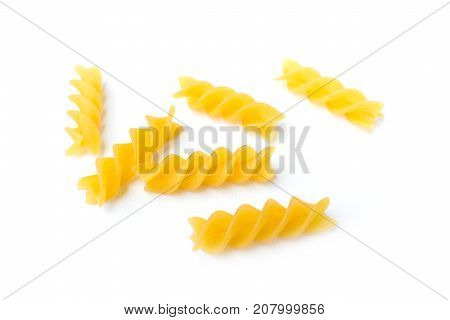 uncooked macaroni isolated on a white background. Dry macaroni pasta isolated