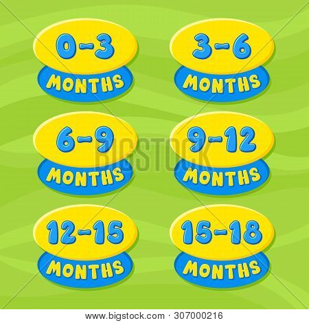 Baby Months. Cartoon Vector Emblem Newborn. Green Background