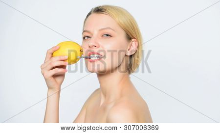 Healthy Lifestyle Concept. Energy Drink. Lemon With Hobnail Natural Battery. Healthy Lifestyle. Woma