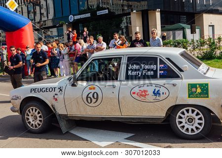 Novokuznetsk, Russia-june 14, 2019: The 7th Peking To Paris Motor Challenge 2019. Peugeot 504 1974 L
