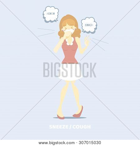 Woman Coughing, Sneezing, Health Care  Pollen Allergy, Air Pollution, Disease Symptoms Concept, Back