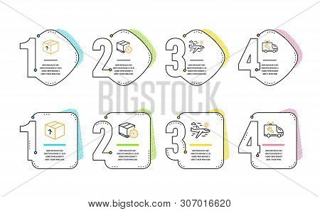 Delivery Timer, Package And Airplane Travel Icons Simple Set. Car Service Sign. Express Logistics, D