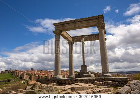 Avila de los Caballeros. The four post, Los cuatro postes. Christian monument in the city of Ãvila, Castile and Leon, Spain