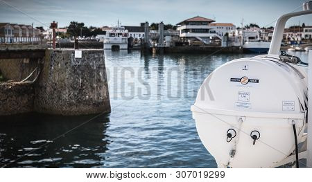 View Of The Bridge Of A Ferry That Enters The Harbor Of The Island Of Yeu