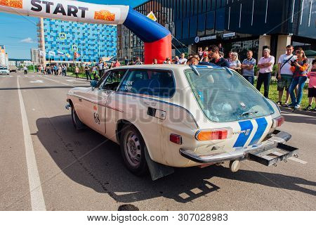 Novokuznetsk, Russia-june 14, 2019: The 7th Peking To Paris Motor Challenge 2019. Volvo P1800 Es 197