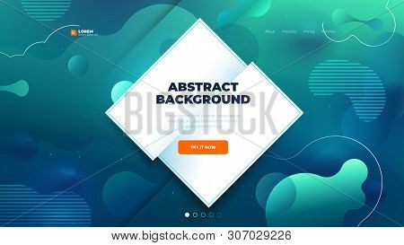 Teal Liquid Color Background Design For Landing Page Site With Daimond Shape. Fluid Gradient Shapes 