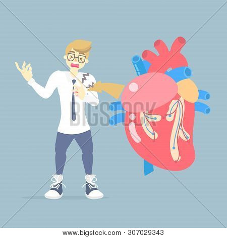 Man With Heart Attack Disease, Medical Internal Organs Body Part Nervous System Anatomy Surgery Huma