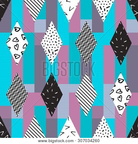 Abstract Seamless Pattern Of Diamonds With Different Textures-vector Illustration.