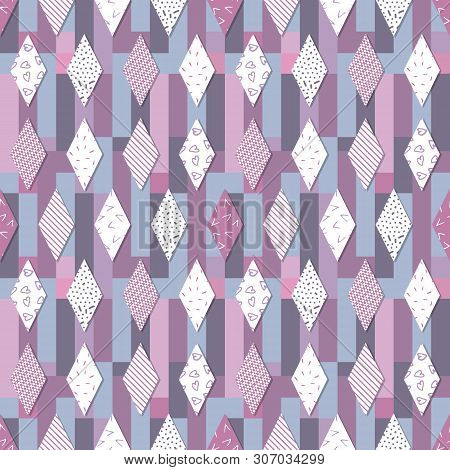 Abstract Seamless Pattern Of Diamonds With Different Textures-vector Illustration.