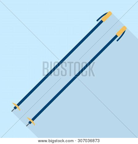 Metal Ski Sticks Icon. Flat Illustration Of Metal Ski Sticks Vector Icon For Web Design