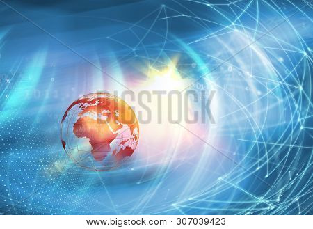 World News Background, Earth Globe With Connection Lines. Internet And Social Medias Concept