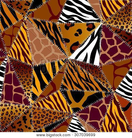 Patchwork Textile Pattern. Seamless Quilting Design Background.