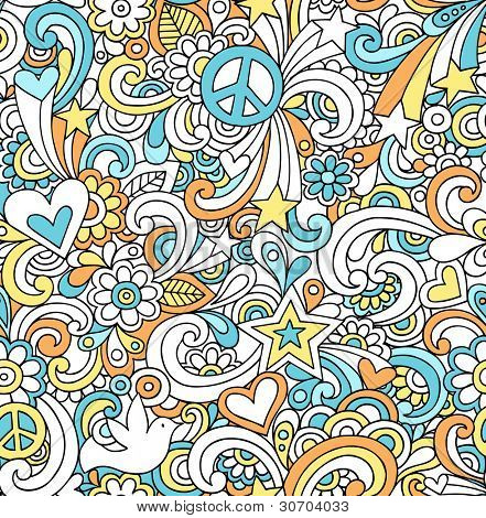 Seamless Pattern psychédélique paix Groovy Notebook Doodle Design-Hand-Drawn Vector Illustration Bac