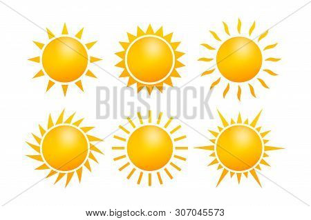 Set Realistic Sun Icon For Weather Design On White Background. Vector Stock Illustration.