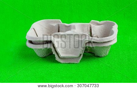 Two Paper Cups With Takeaway Drinks. Isolated On Green Background.pressed Cardboard Paper Double Cup