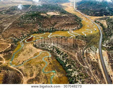 Aerial View Of Sevier River In Utah, Usa
