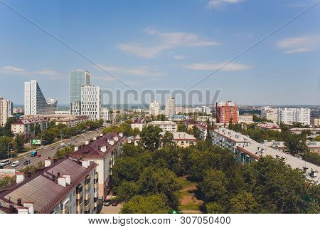 Ufa, Russia, 12 June, 2019: Top View On The Panorama Of City - Ufa Russia.