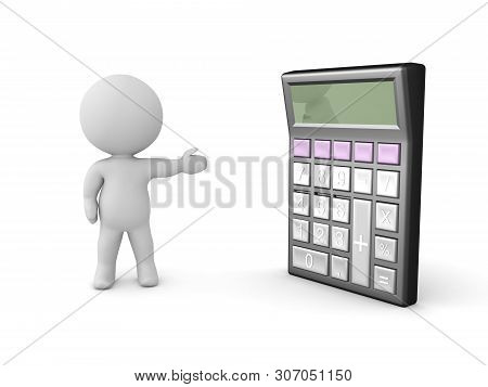 3D Character Showing Pocket Calculator
